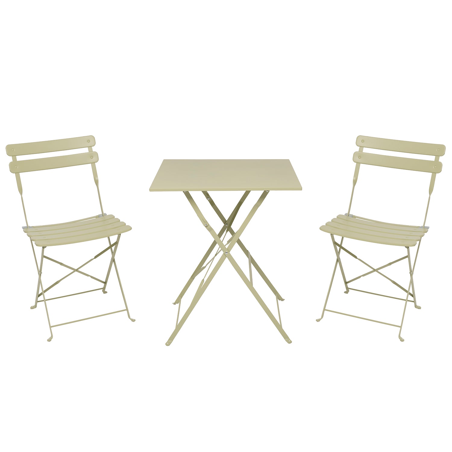 VESTIAMO CASA GIARDINO - Set giardino Bistrot tavolo 60x60 cm e 2 sedie pieghevoli in acciaio Verde